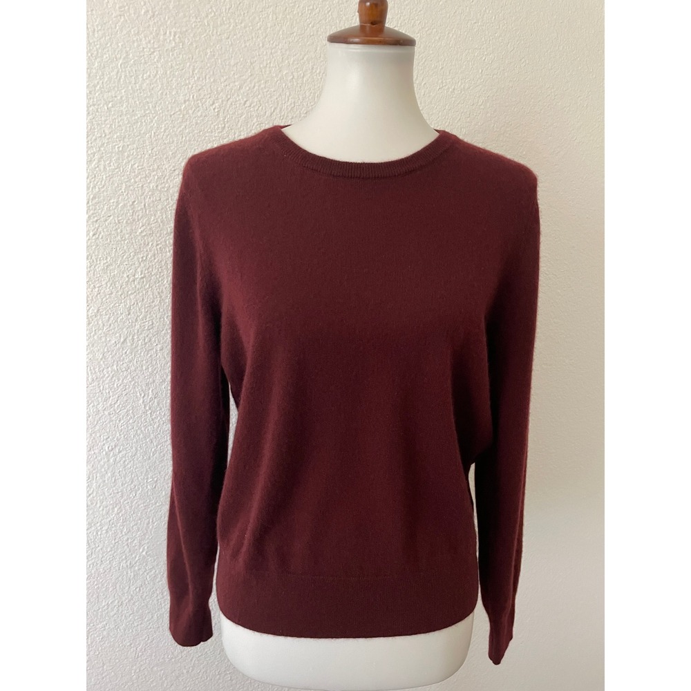 Quince Mongolian Cashmere Sweater Women L Burgundy Quiet Luxury Preppy Staple